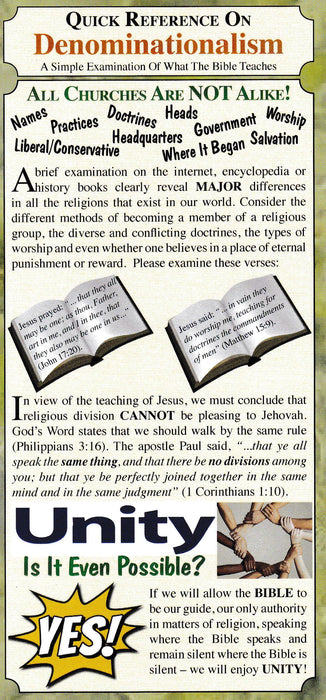 Quick Reference Bookmark on Denominationalism