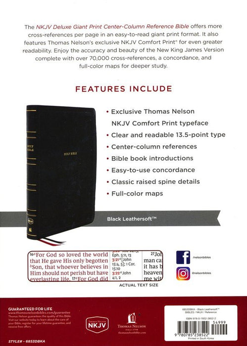 NKJV Giant Print Deluxe Center-Column Reference Bible Black Leathersoft