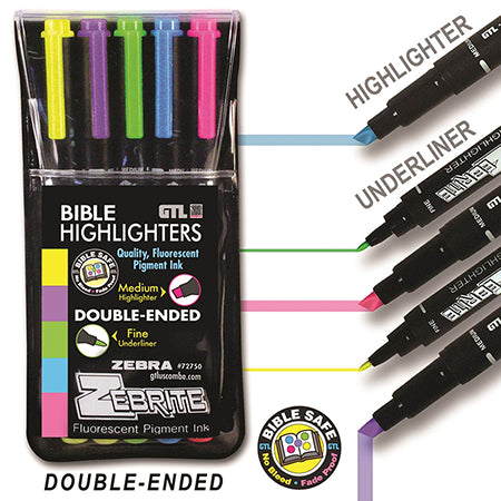 Zebrite Bible Highlighters, 5 Pack