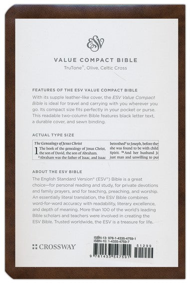 ESV Value Compact Bible Brown TruTone