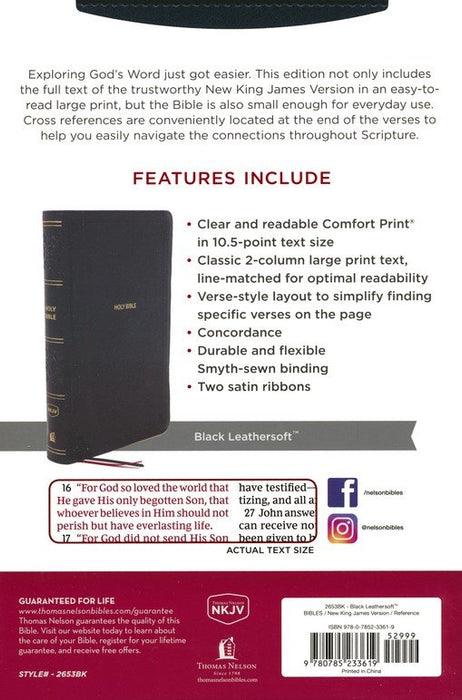NKJV Personal Size Large Print Reference Bible, Black Leathersoft