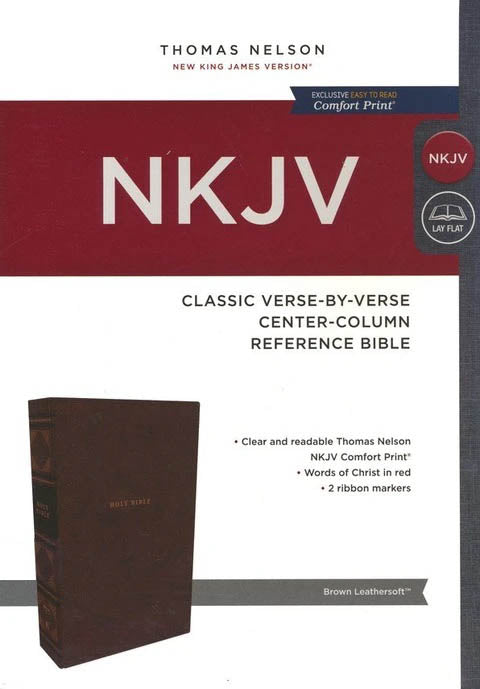 NKJV Classic Verse-by-Verse Center Column Reference Bible Brown Leathersoft