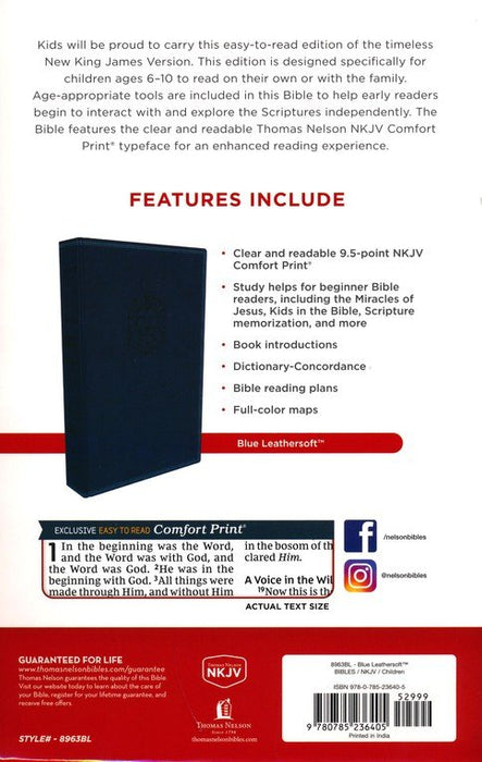 NKJV Bible for Kids, Blue Leathersoft