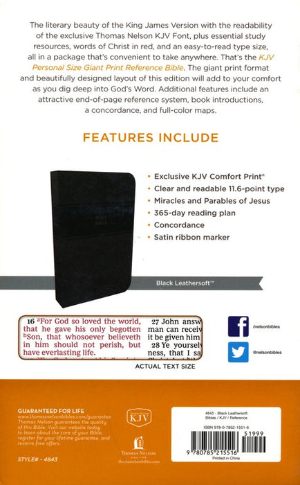 KJV Personal Size Giant Print Reference Bible - Black Leather Soft