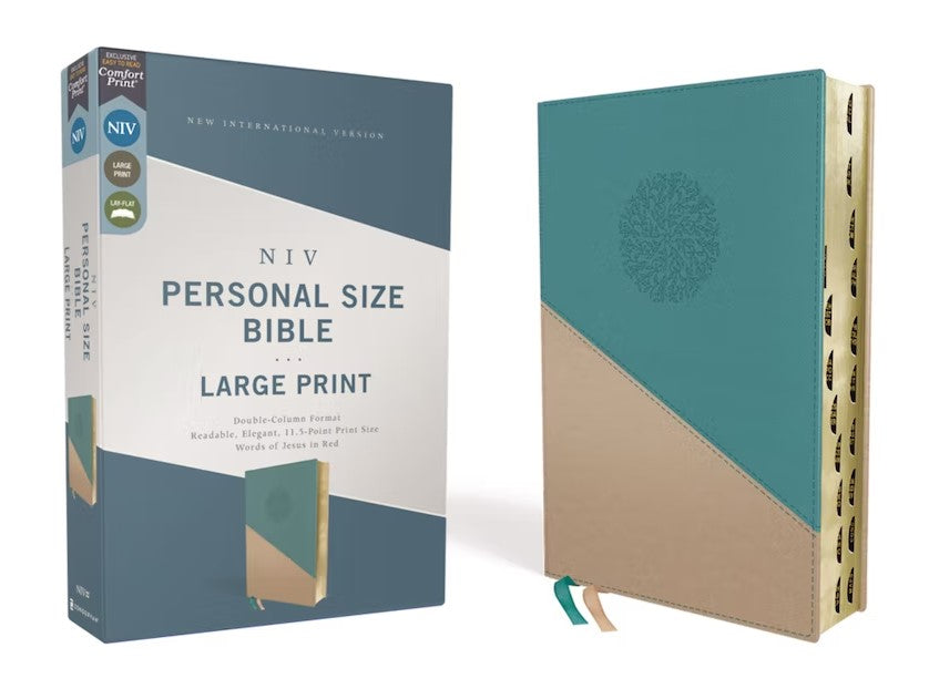 NIV Personal Size Large Print Bible Leathersoft Teal/Gold, Indexed-top