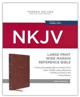 NKJV Large Print Wide Margin Reference Bible,  Brown Leathersoft
