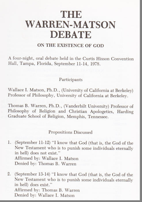 Warren-Matson Debate Propostions