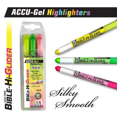 Accu-Gel Bible Hi-Glider Highlighter, 3 Pack (y,g,p)