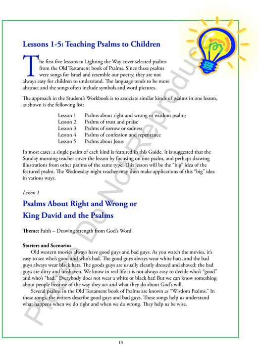 Lighting The Way Teachers Manual - Job to Song of Solomon