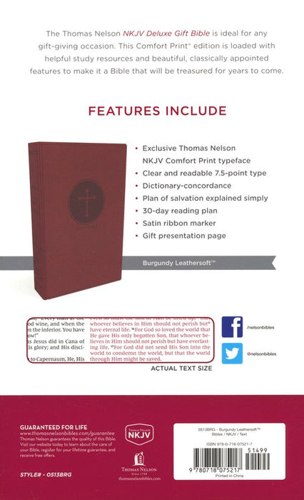 NKJV Deluxe Gift Bible Burgundy LeatherSoft *