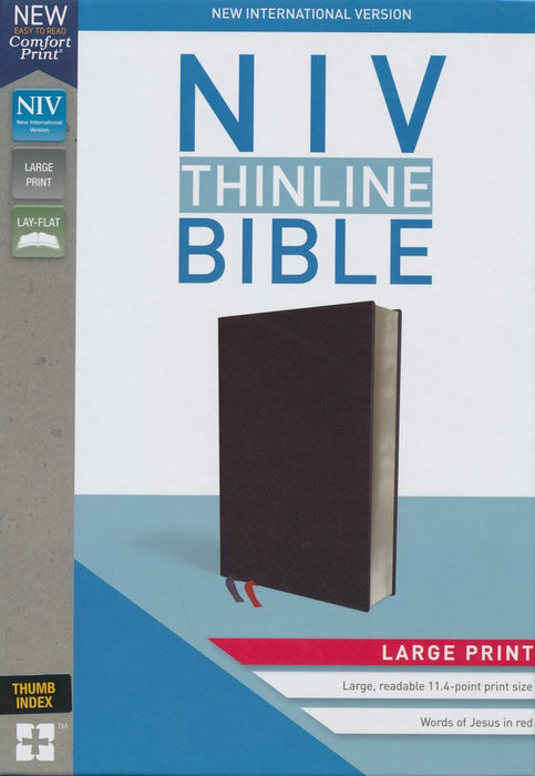 NIV Thinline Large Print Bible Black Bonded Leather, Indexed