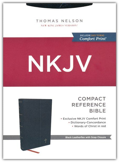 NKJV Compact Reference Bible with Snap Closure Black Leatherflex