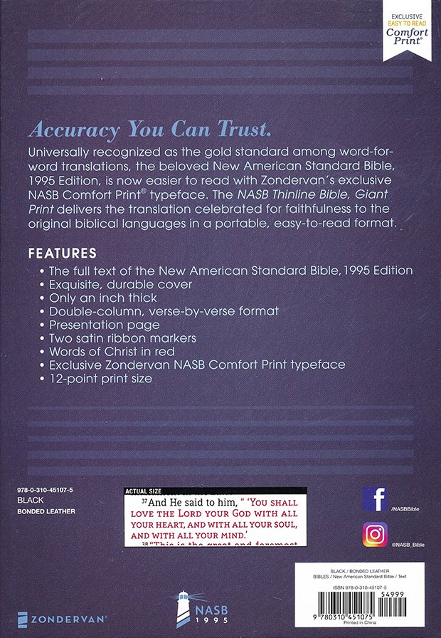 NASB Thinline Giant Print Bible - Black Bonded Leather