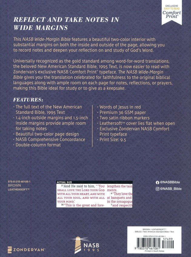 NASB 1995 Wide Margin Bible Brown Leathersoft