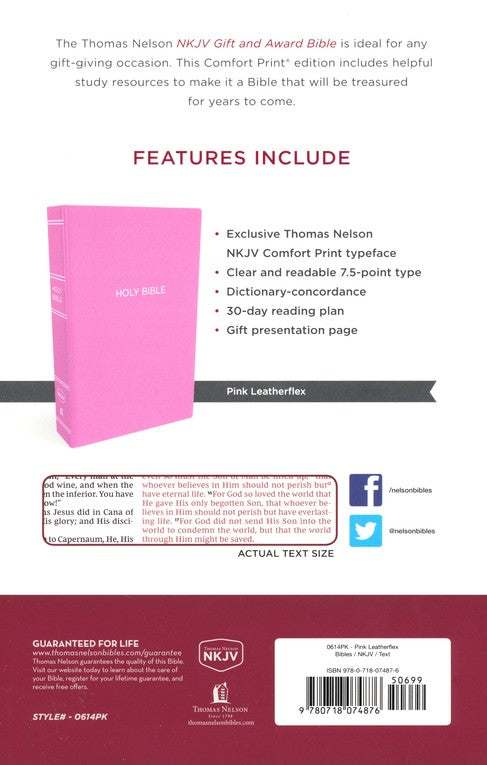 NKJV Gift & Award Bible Pink
