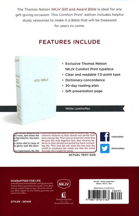 NKJV Gift & Award Bible - White