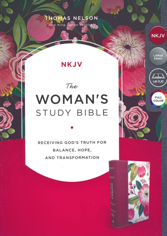 NKJV Woman's Study Bible Peach/Floral Cloth over Board