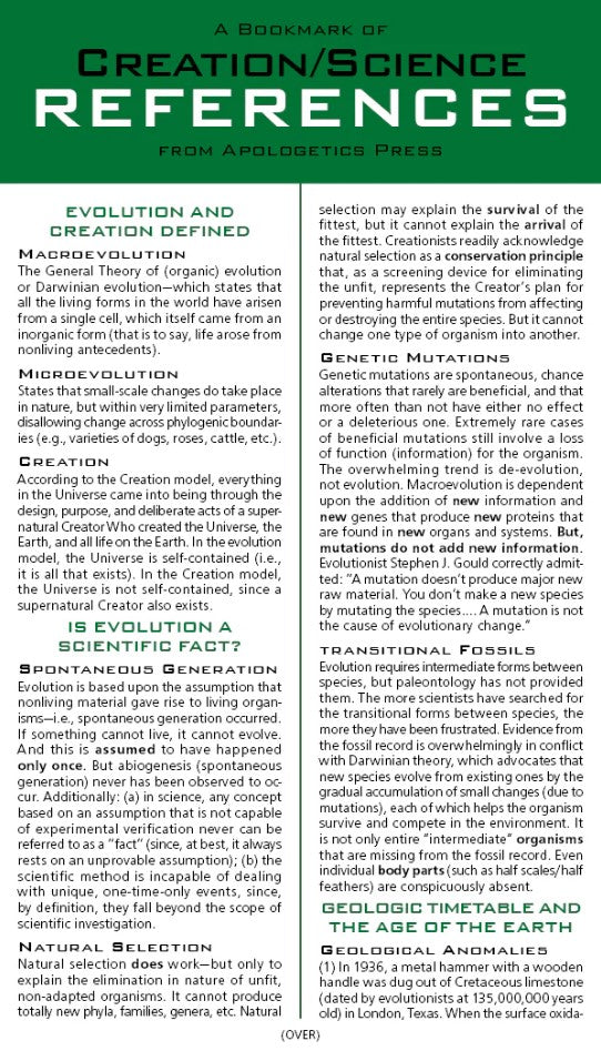 Creation/Science References Card