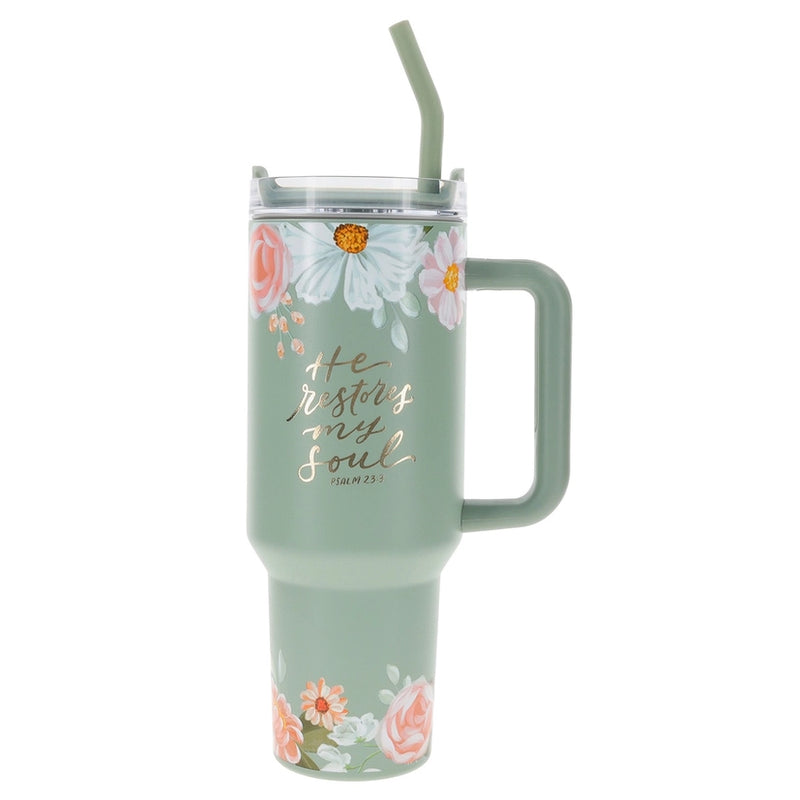 Stainless Steel Travel Tumbler: He Restores My Soul