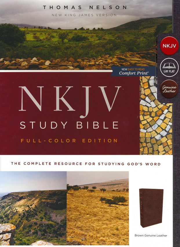 NKJV Study Bible Full Color Edition Brown Genuine Leather