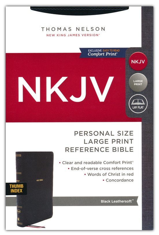 NKJV Personal Size Large Print End-of-Verse Reference Bible Black Leathersoft Indexed
