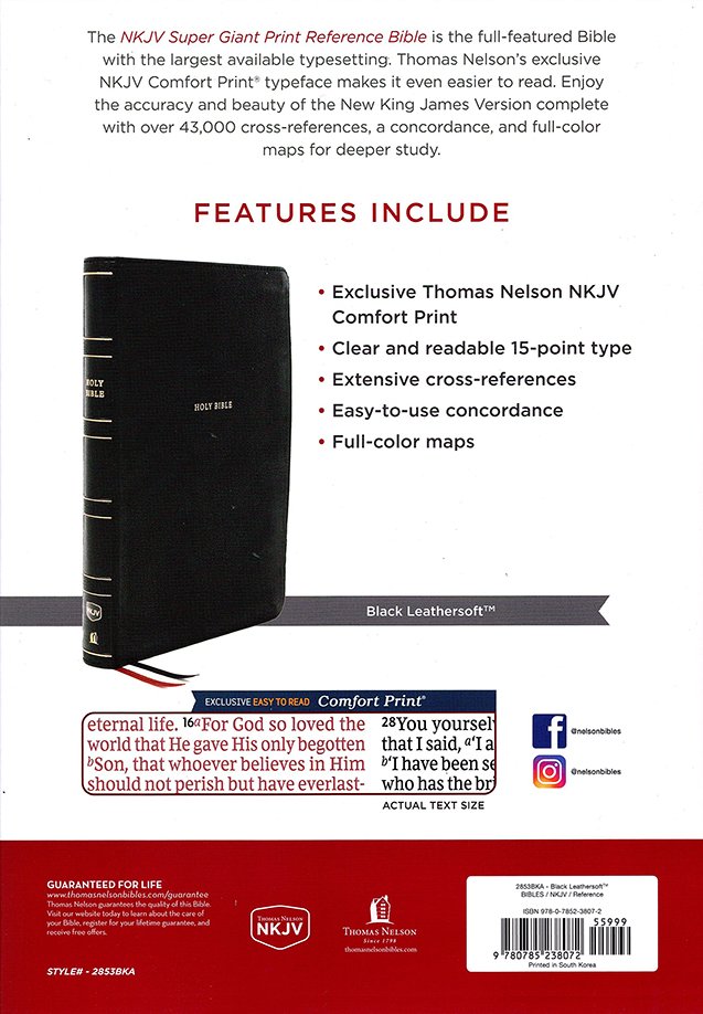 NKJV Super Giant Print Reference Bible, Black Leathersoft