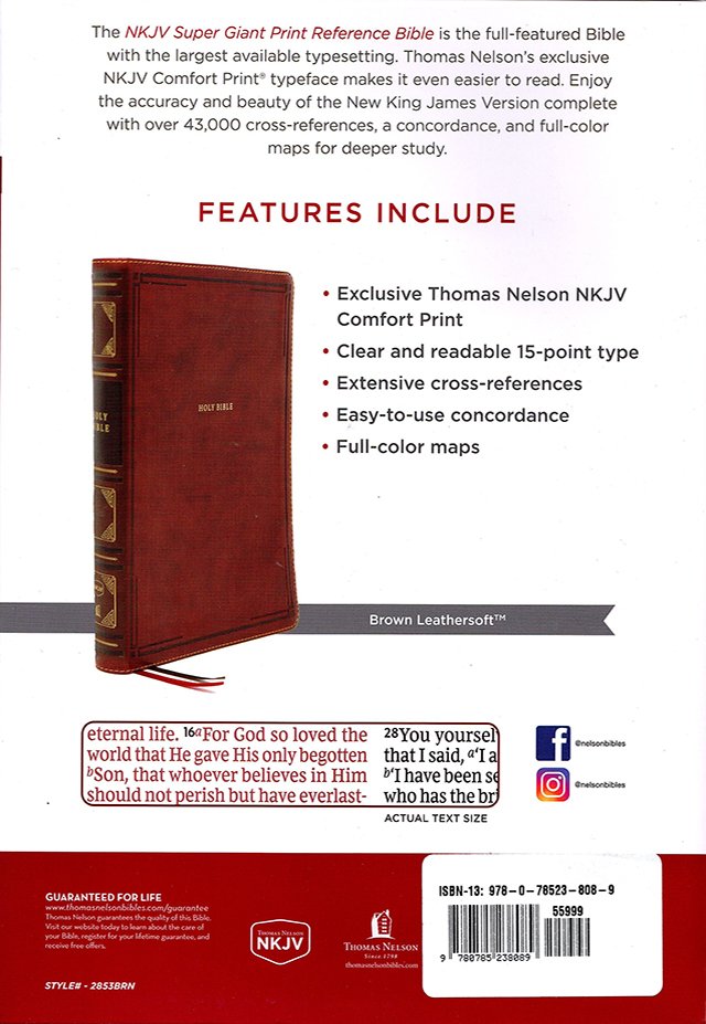 NKJV Super Giant Print Reference Bible, Brown Leathersoft