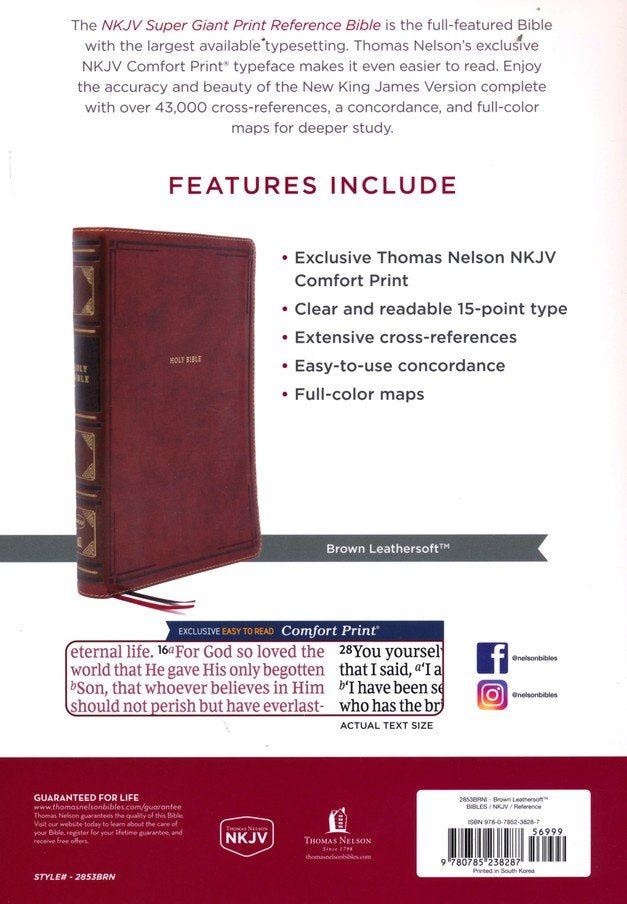 NKJV Super Giant Print Reference Bible, Brown Leathersoft Indexed