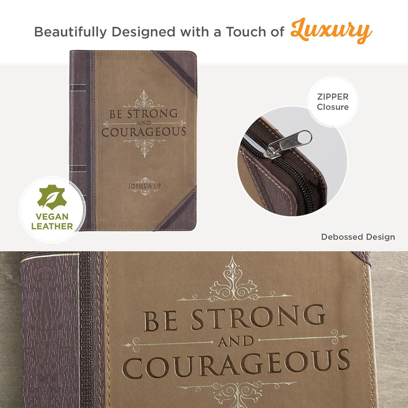 Journal: Be Strong and Courageous Brown Luxleather with Zipper