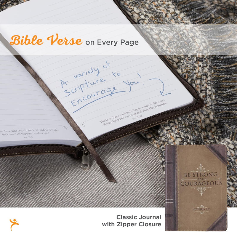 Journal: Be Strong and Courageous Brown Luxleather with Zipper