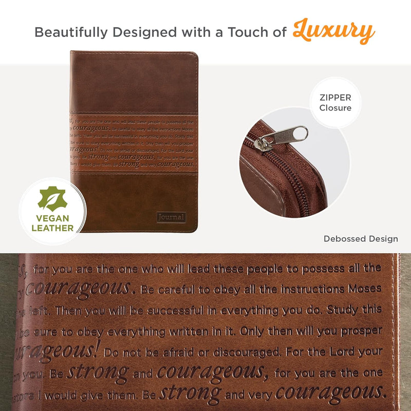Journal: Strong & Courageous Brown/Tan Duotone with Zipper Closure