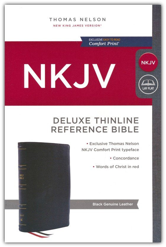 NKJV Deluxe Thinline Reference Bible Black Genuine Leather (op)