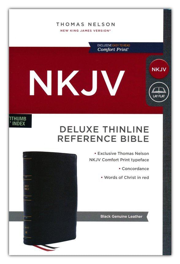NKJV Deluxe Thinline Reference Bible Black Genuine Leather Indexed (op)