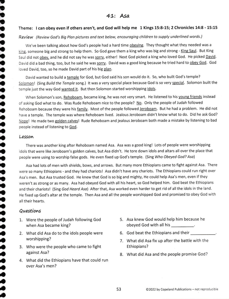 God's Big Plan: Through the Bible with Preschoolers Lesson Book