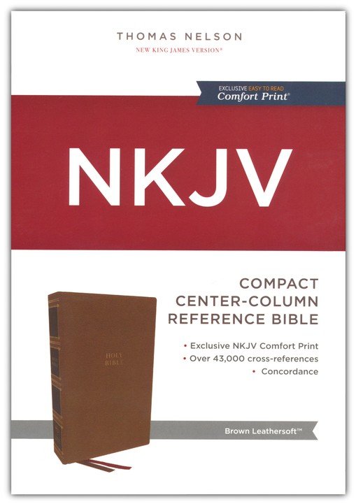 NKJV Compact Center-Column Ref. Bible Brown Leathersoft