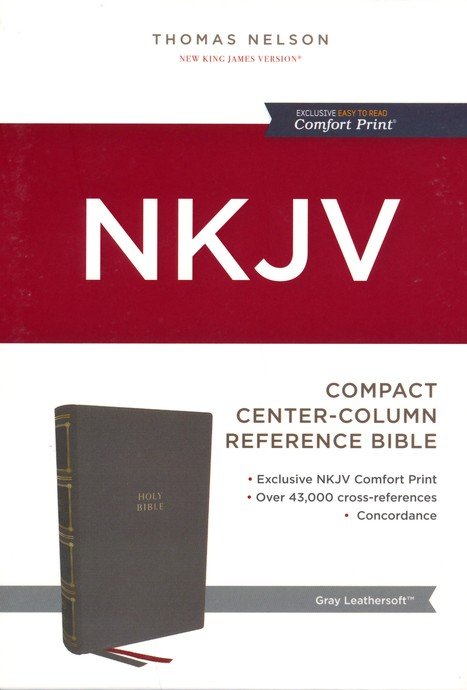 NKJV Compact Center-Column Ref. Bible Gray Leathersoft