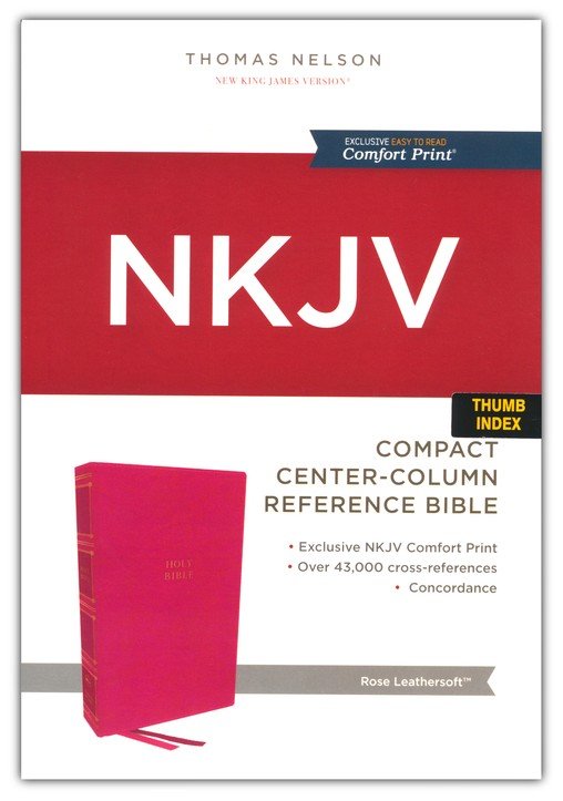 NKJV Compact Center-Col. Ref. Bible Dark Rose Leathersoft, Indexed (op)
