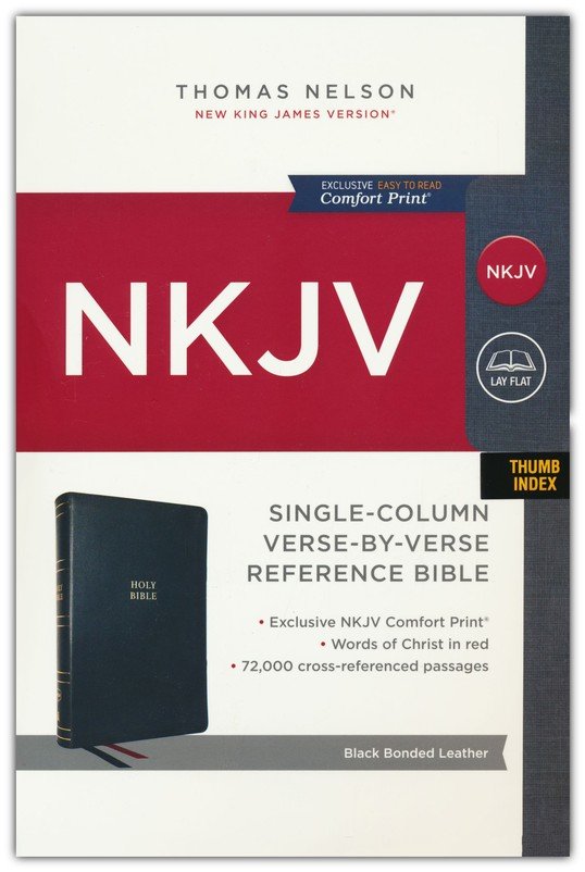 NKJV Single-Column Verse-by-Verse Ref Bible Black Bonded, Indexed