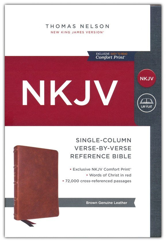 NKJV Single-Column Verse-by-Verse Ref Bible Brown Genuine Leather