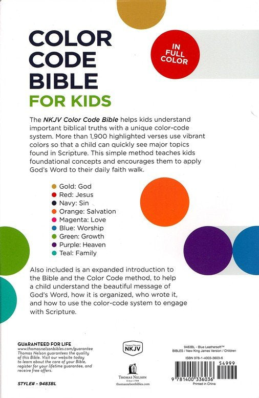 NKJV Color Code Bible for Kids Blue Leathersoft