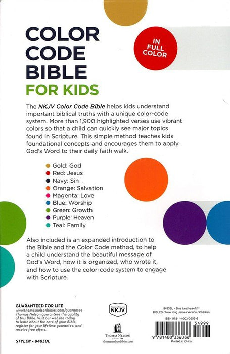 NKJV Color Code Bible for Kids Blue Leathersoft