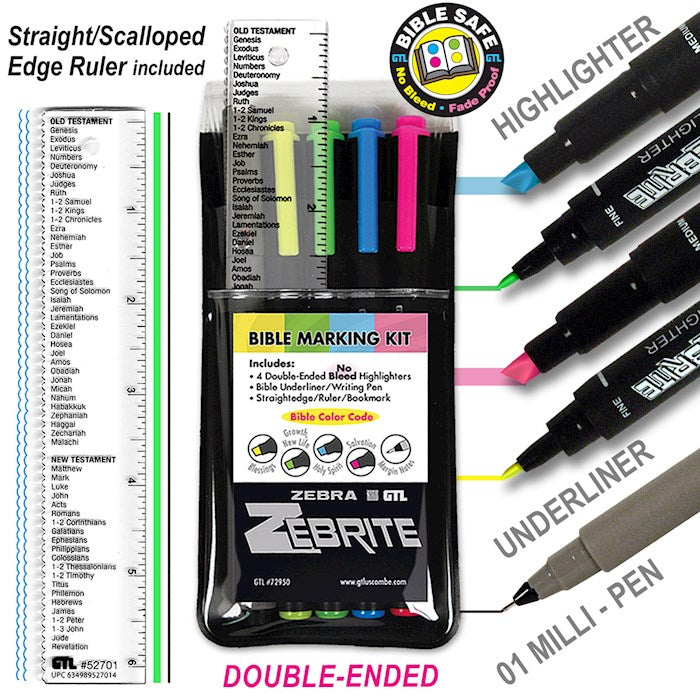 Zebrite Marking Kit Bible Highlighters, 5 Piece