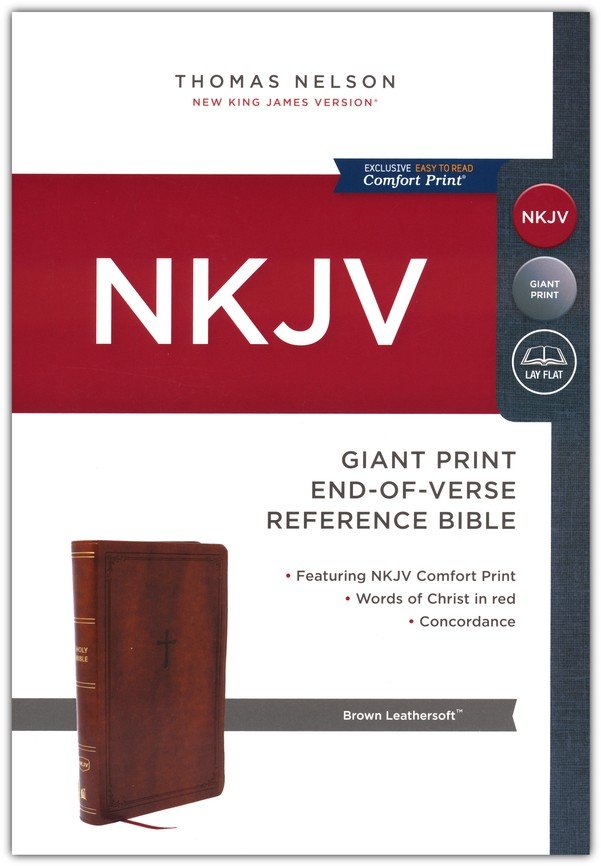 NKJV Giant Print End-of-Verse Reference Bible, Brown Leathersoft