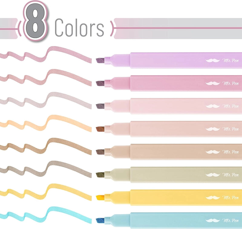 Mr. Pen Aesthetic Highlighters, 8 piece Neutral Colors Chisel Tip (os)