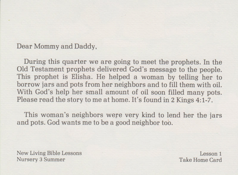 NURSERY 3-4 - God's Prophets