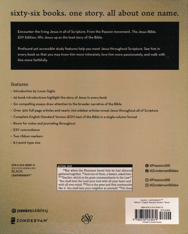 ESV The Jesus Bible Black Leathersoft (op)