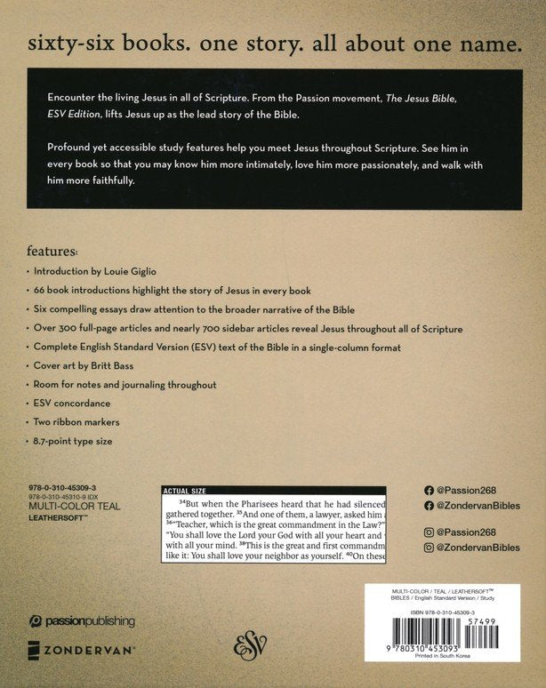 ESV The Jesus Bible Multi/Teal Leathersoft