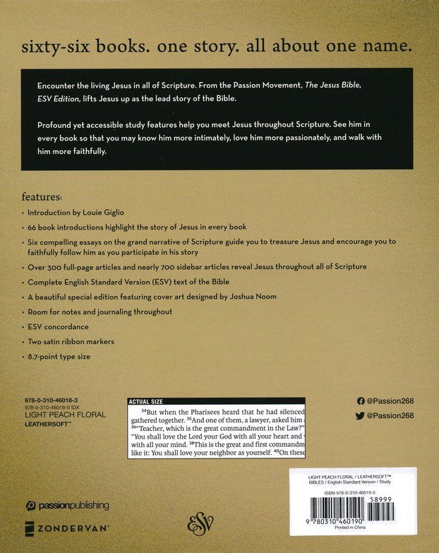 ESV The Jesus Bible Peach Floral Leathersoft Indexed