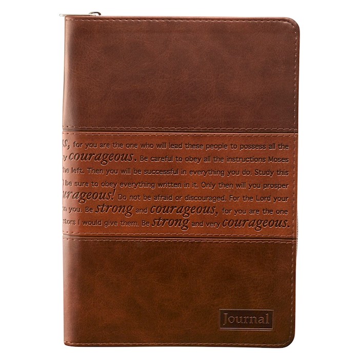 Journal: Strong & Courageous Brown/Tan Duotone with Zipper Closure