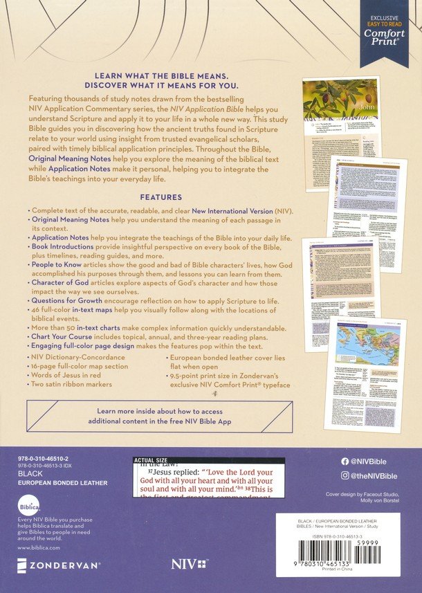 NIV Application Study Bible Black Bonded Leather Indexed